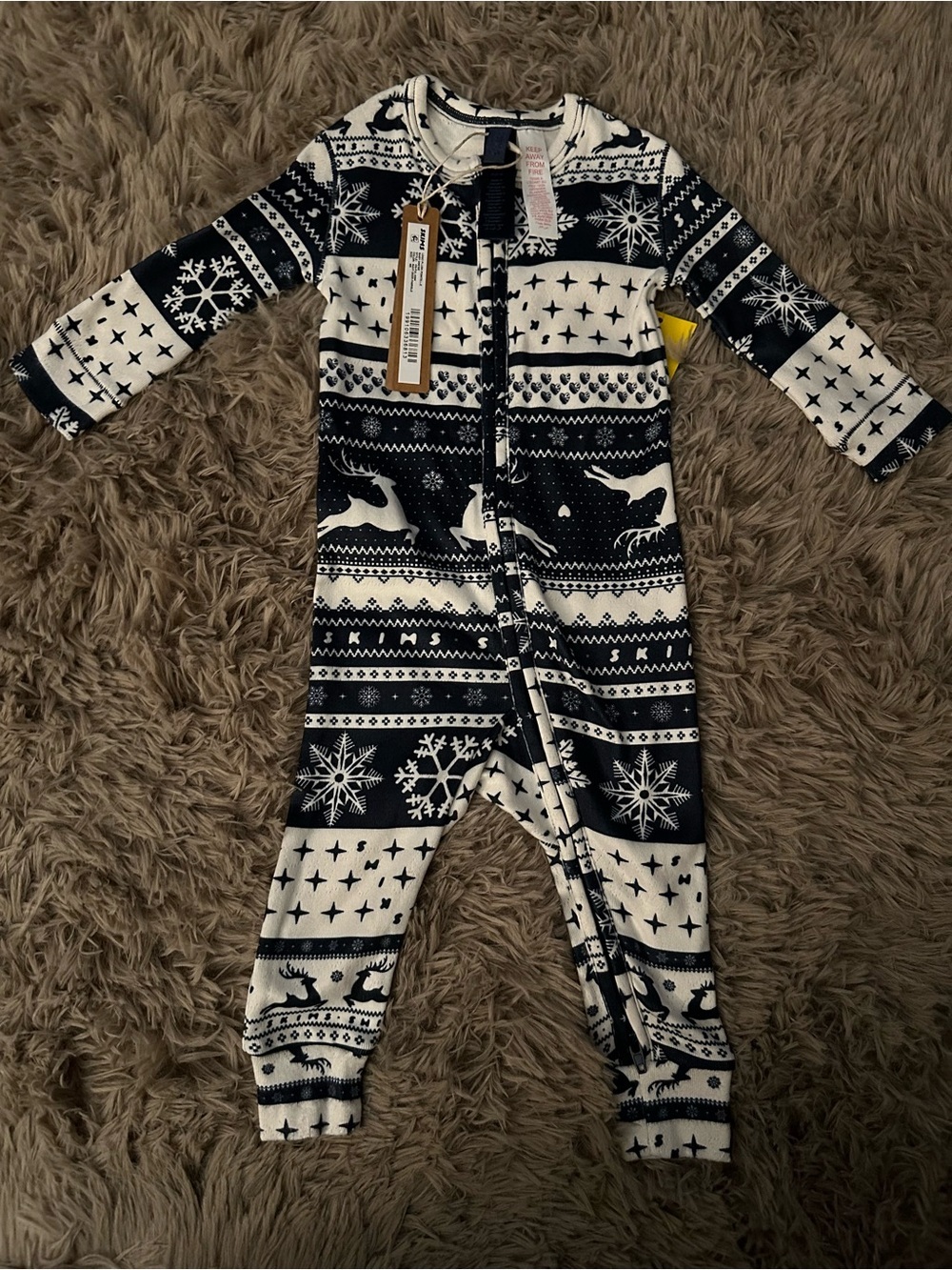 SKIMS Navy & White Holiday Fair Isle Baby One-Piece Footie NB and NWT​